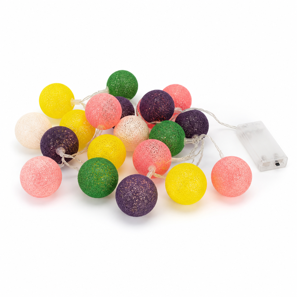 Battery-Operated Cotton Ball String Lights (20 Led Spheres)