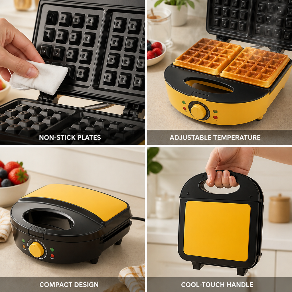 Belgian Waffle Maker Non-Stick Plates Adjustable Temperature & Quick Heat
