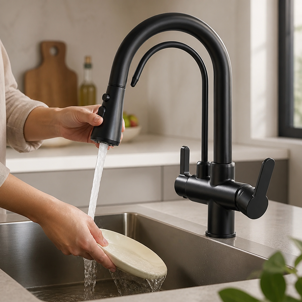 Brass Pull-Down Kitchen Faucet (360° Swivel)