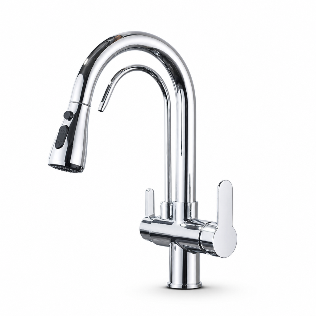 Brass Pull-Down Kitchen Faucet (360° Swivel)
