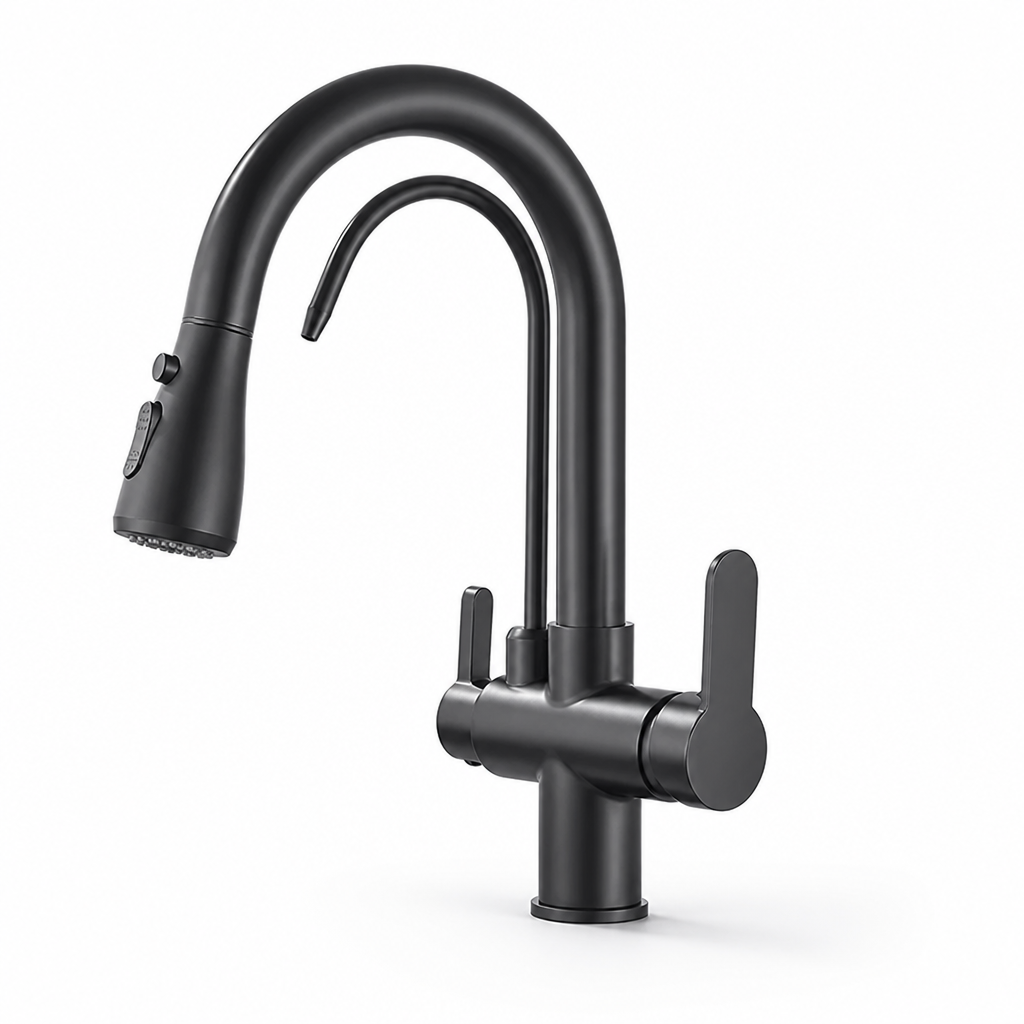 Brass Pull-Down Kitchen Faucet (360° Swivel)