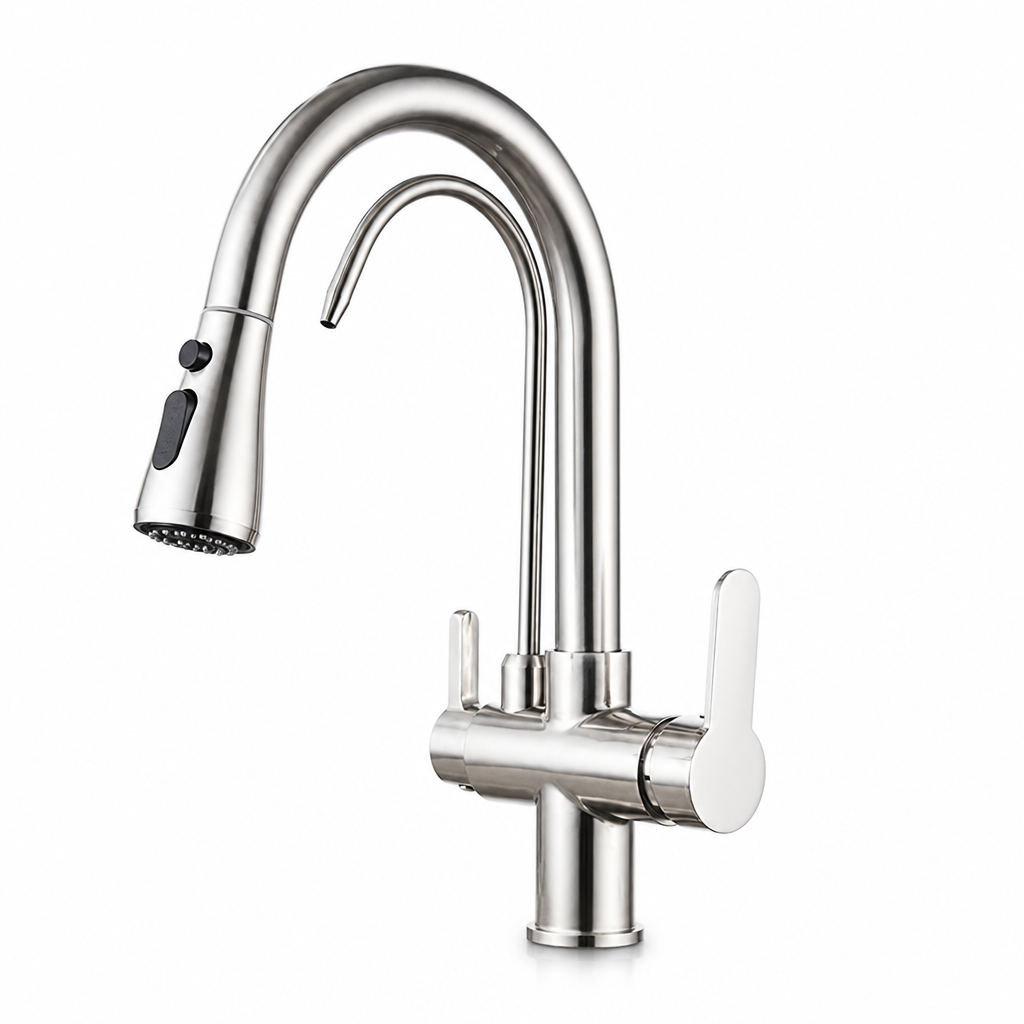 Brass Pull-Down Kitchen Faucet (360° Swivel)