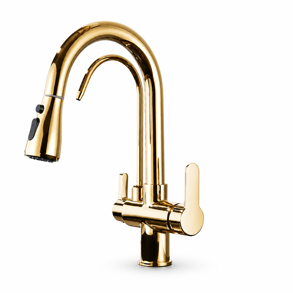 Brass Pull-Down Kitchen Faucet (360° Swivel)