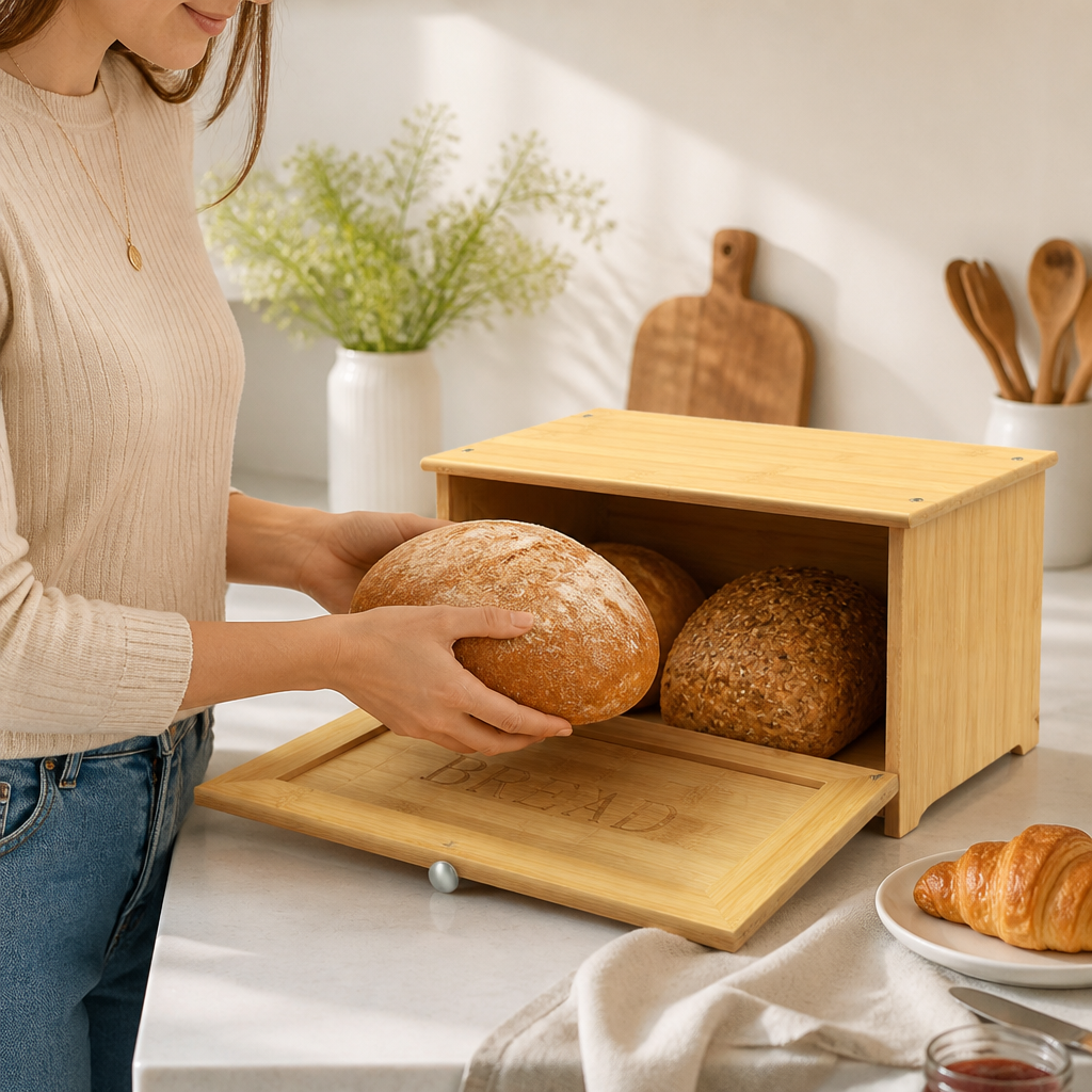 Bread Storage Box Bamboo Ventilated Large Capacity