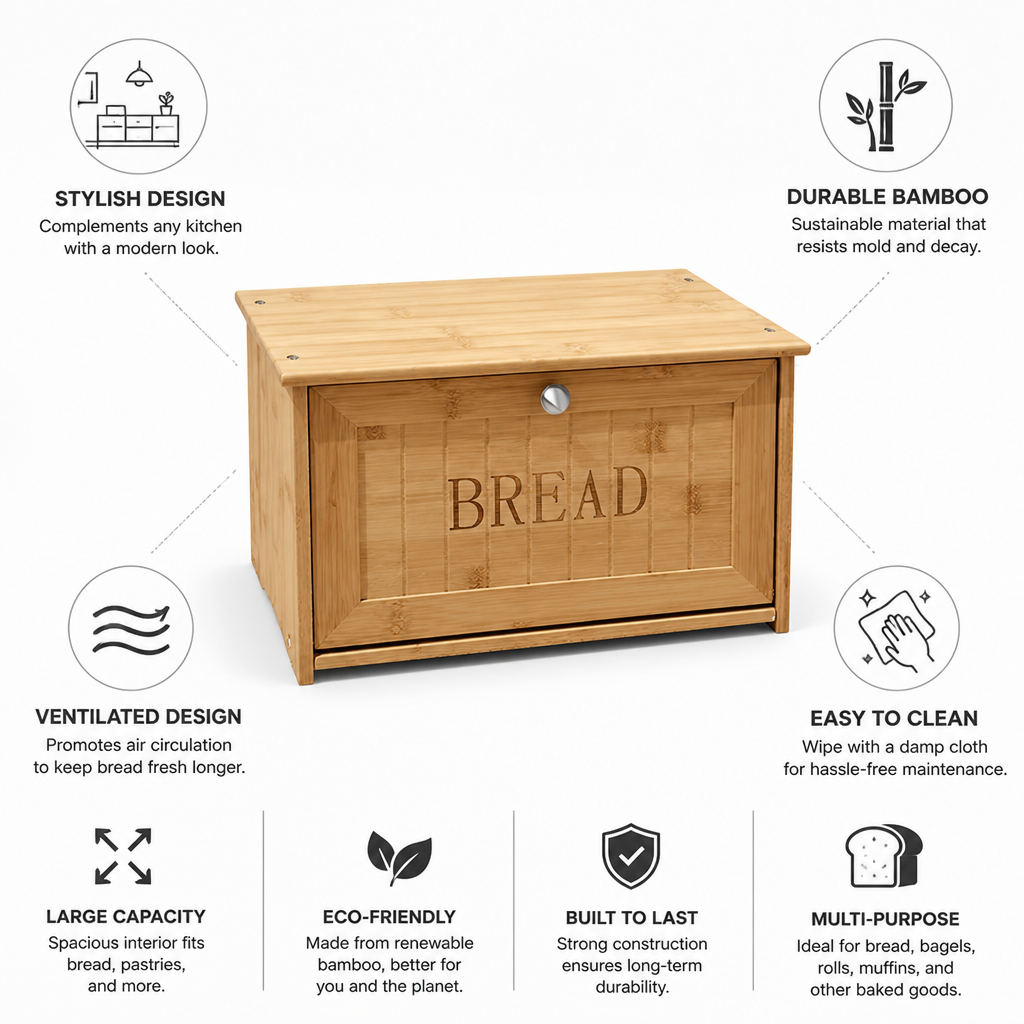 Bread Storage Box Bamboo Ventilated Large Capacity