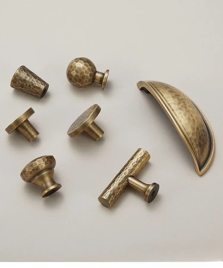 Cabinet & Drawer Handle Hand-Hammered Solid Brass Corrosion-Resistant