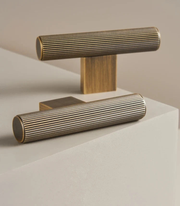 Cabinet Handle Linear T-Bar Solid Brass 5 Inch Mounting
