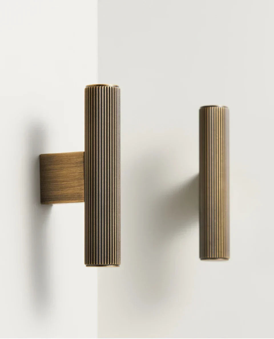 Cabinet Handle Linear T-Bar Solid Brass 5 Inch Mounting