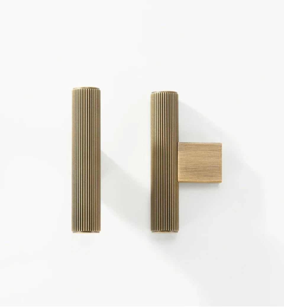 Cabinet Handle Linear T-Bar Solid Brass 5 Inch Mounting