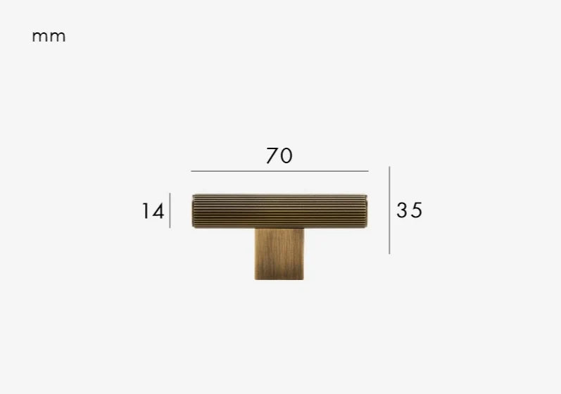 Cabinet Handle Linear T-Bar Solid Brass 5 Inch Mounting