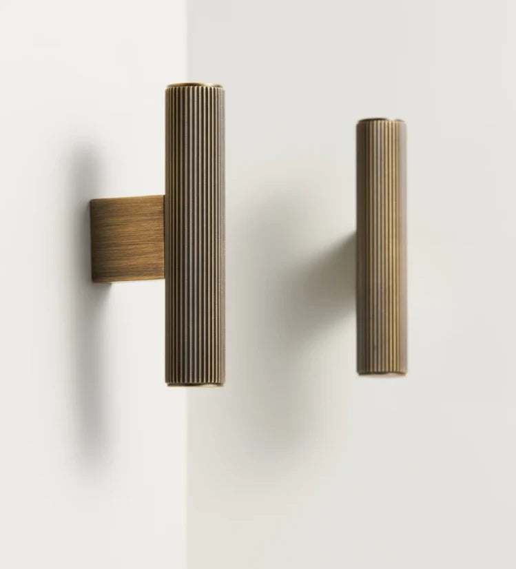 Cabinet Handle Linear T-Bar Solid Brass 5 Inch Mounting