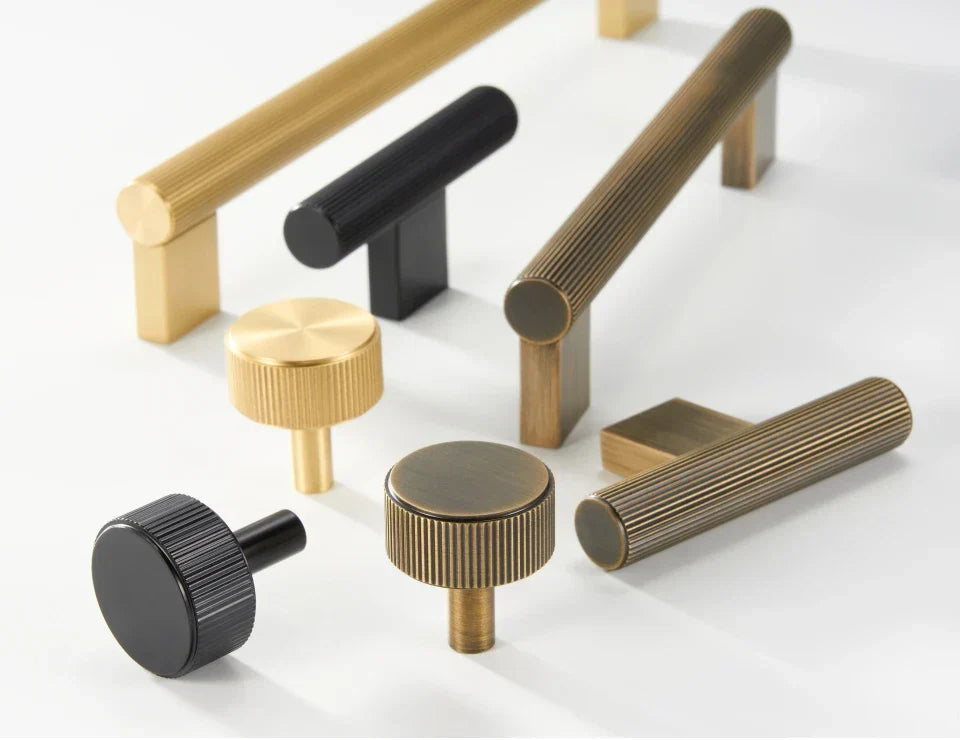 Cabinet Handle Linear T-Bar Solid Brass 5 Inch Mounting