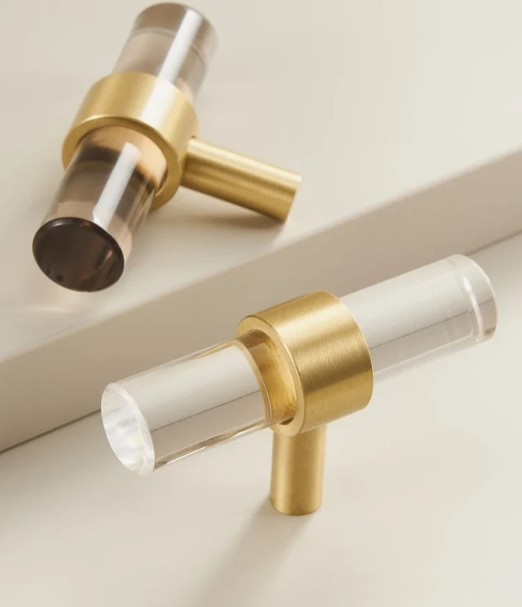 Cabinet Handle Solid Brass & Acrylic Adjustable 96mm