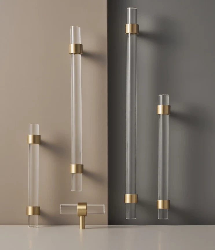 Cabinet Handle Solid Brass & Acrylic Adjustable 96mm