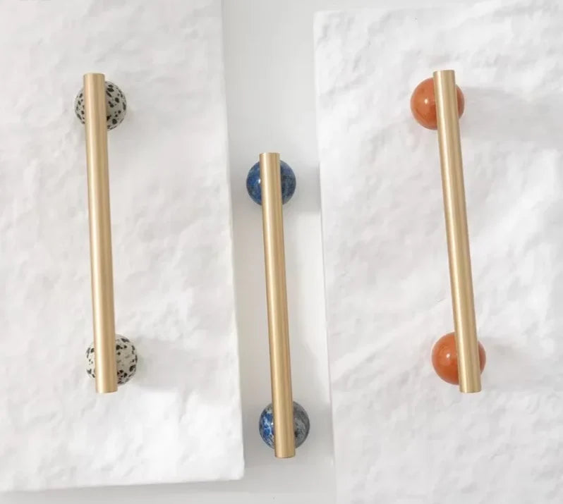Cabinet Handles & Knobs Solid Brass Marble Accent