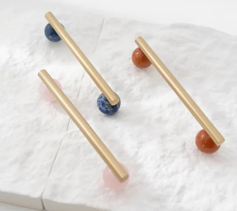 Cabinet Handles & Knobs Solid Brass Marble Accent
