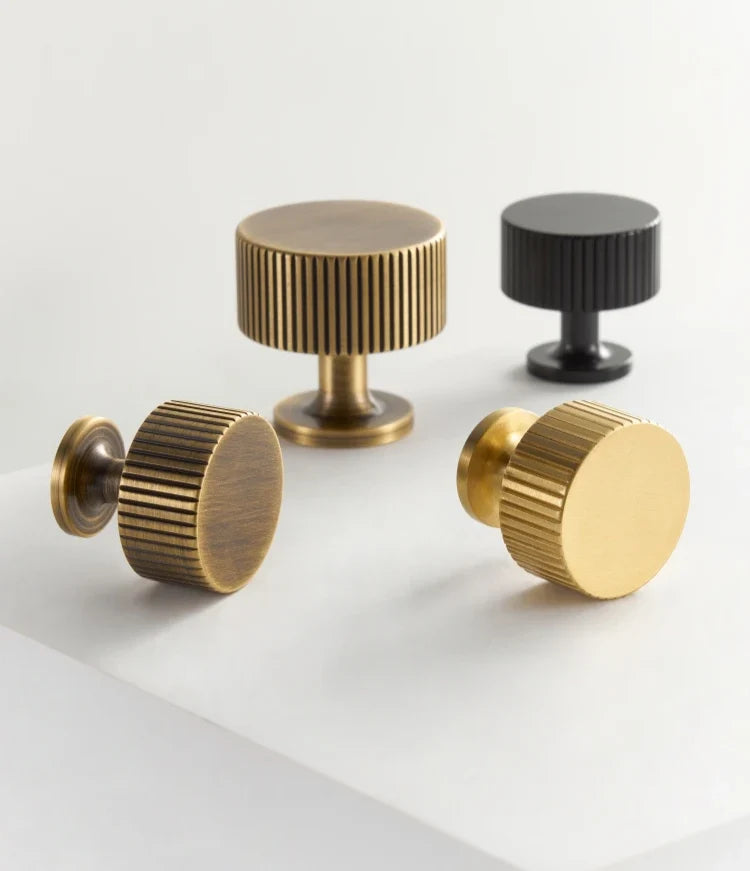 Cabinet Knob Solid Brass Art Deco Vertical Lines