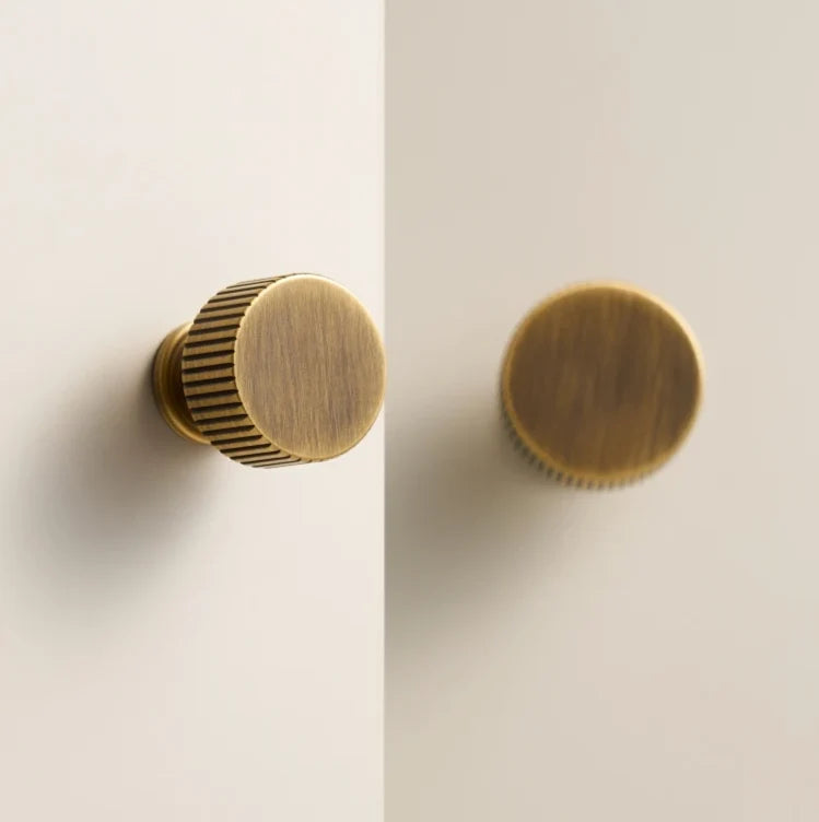 Cabinet Knob Solid Brass Art Deco Vertical Lines