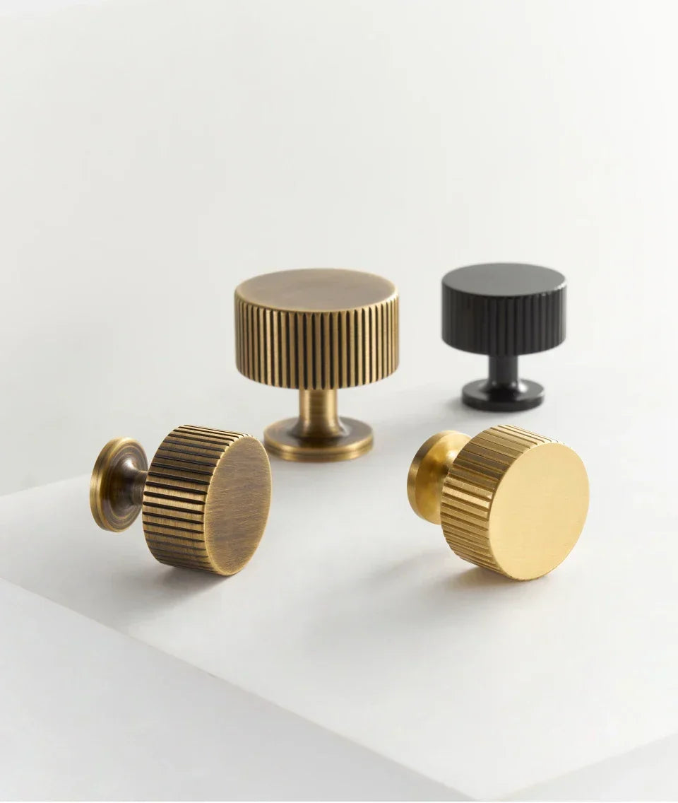 Cabinet Knob Solid Brass Art Deco Vertical Lines