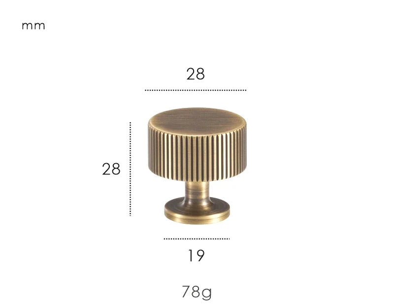 Cabinet Knob Solid Brass Art Deco Vertical Lines