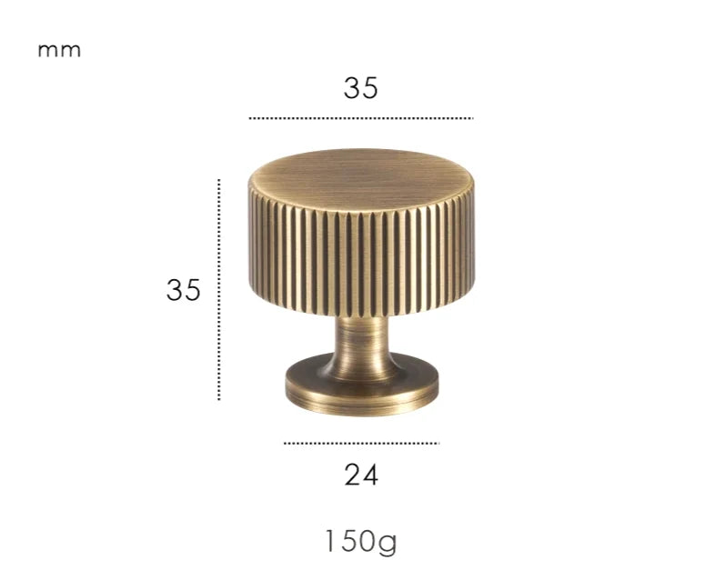 Cabinet Knob Solid Brass Art Deco Vertical Lines