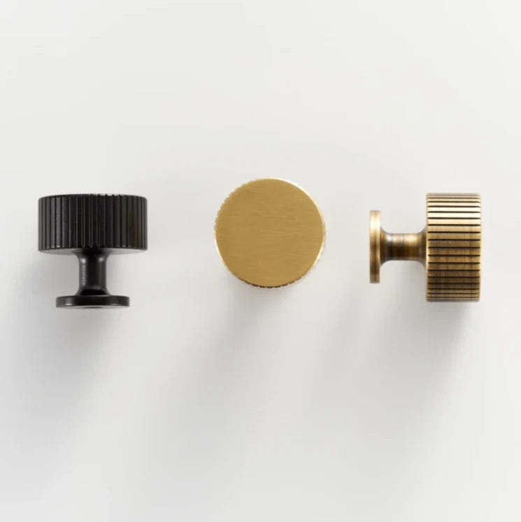 Cabinet Knob Solid Brass Art Deco Vertical Lines