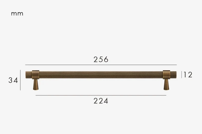 Cabinet T-Bar Handle Solid Brass Knurled Grip 224mm CC