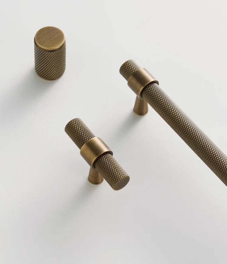 Cabinet T-Bar Handle Solid Brass Knurled Grip 224mm CC