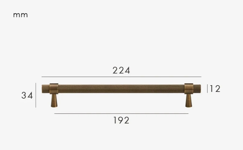 Cabinet T-Bar Handle Solid Brass Knurled Grip 224mm CC
