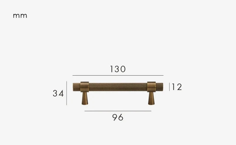 Cabinet T-Bar Handle Solid Brass Knurled Grip 224mm CC