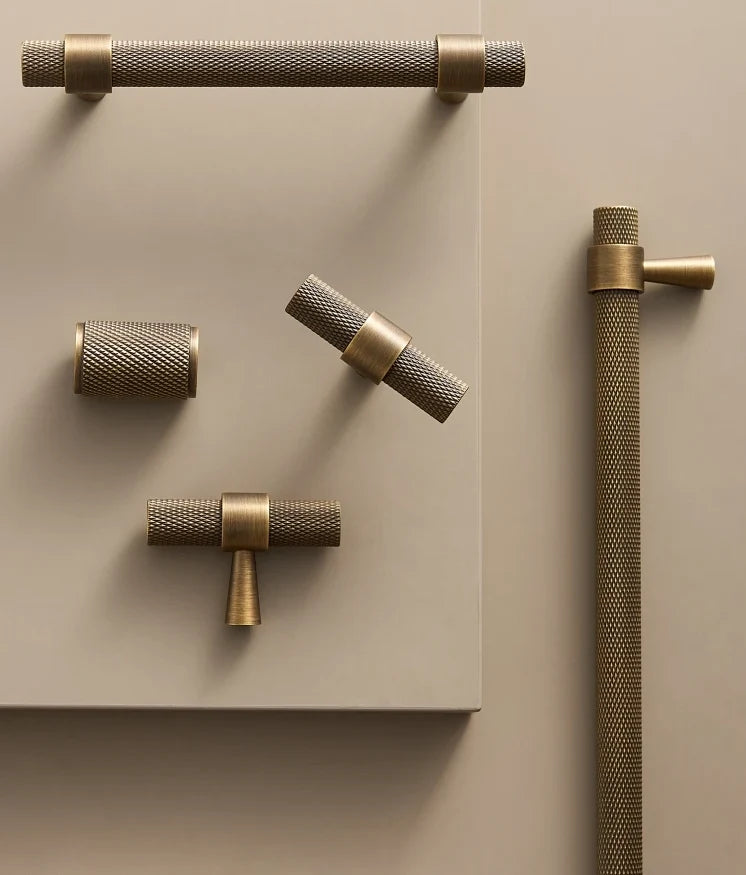 Cabinet T-Bar Handle Solid Brass Knurled Grip 224mm CC