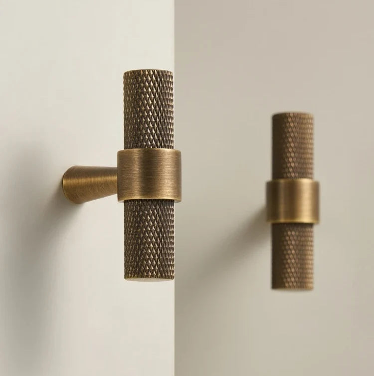 Cabinet T-Bar Handle Solid Brass Knurled Grip 224mm CC