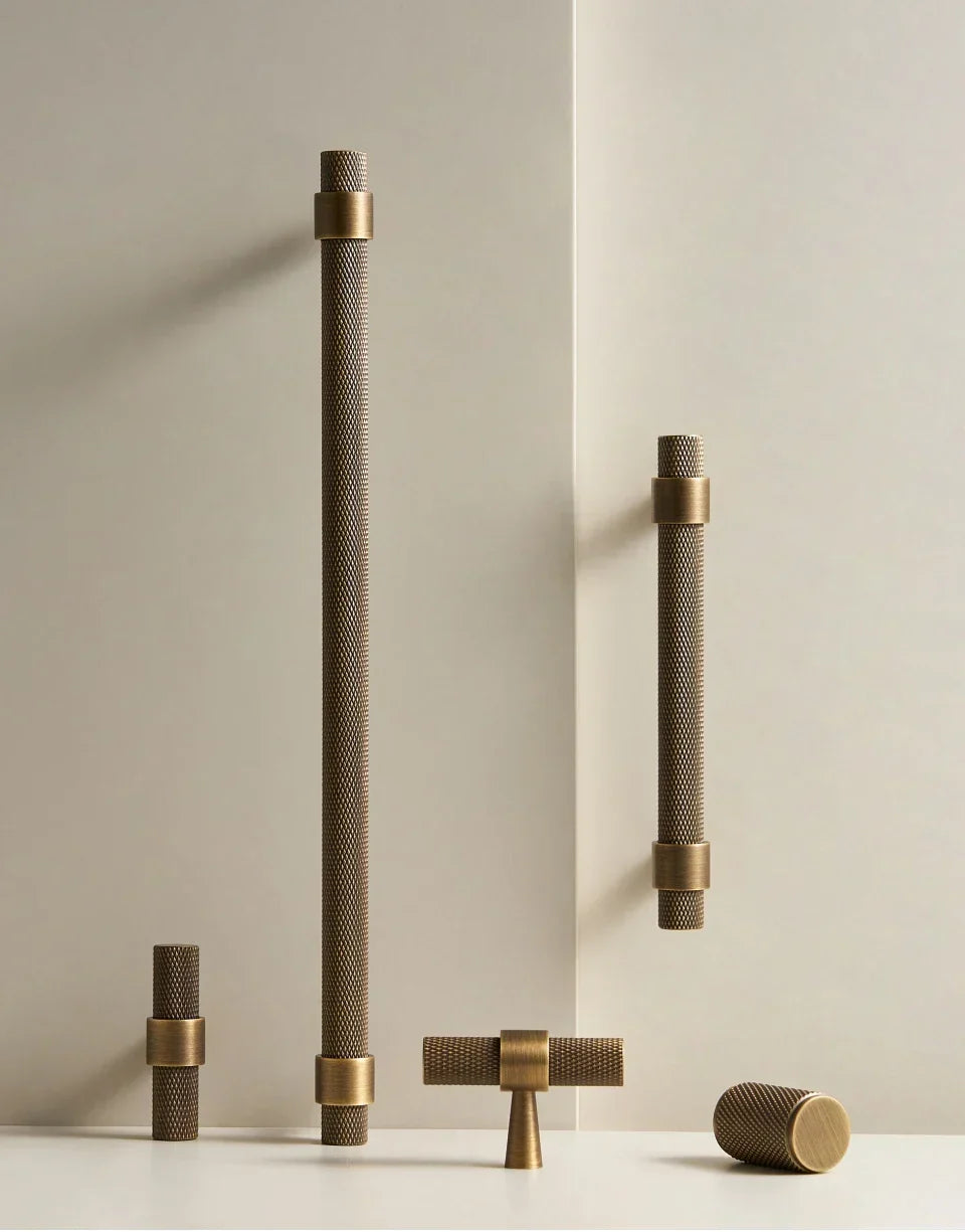 Cabinet T-Bar Handle Solid Brass Knurled Grip 224mm CC