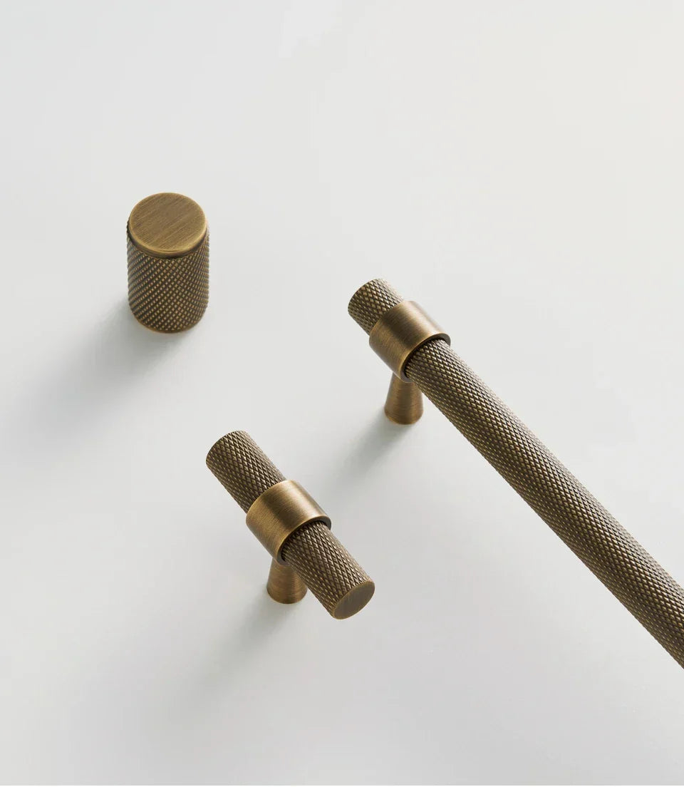 Cabinet T-Bar Handle Solid Brass Knurled Grip 224mm CC