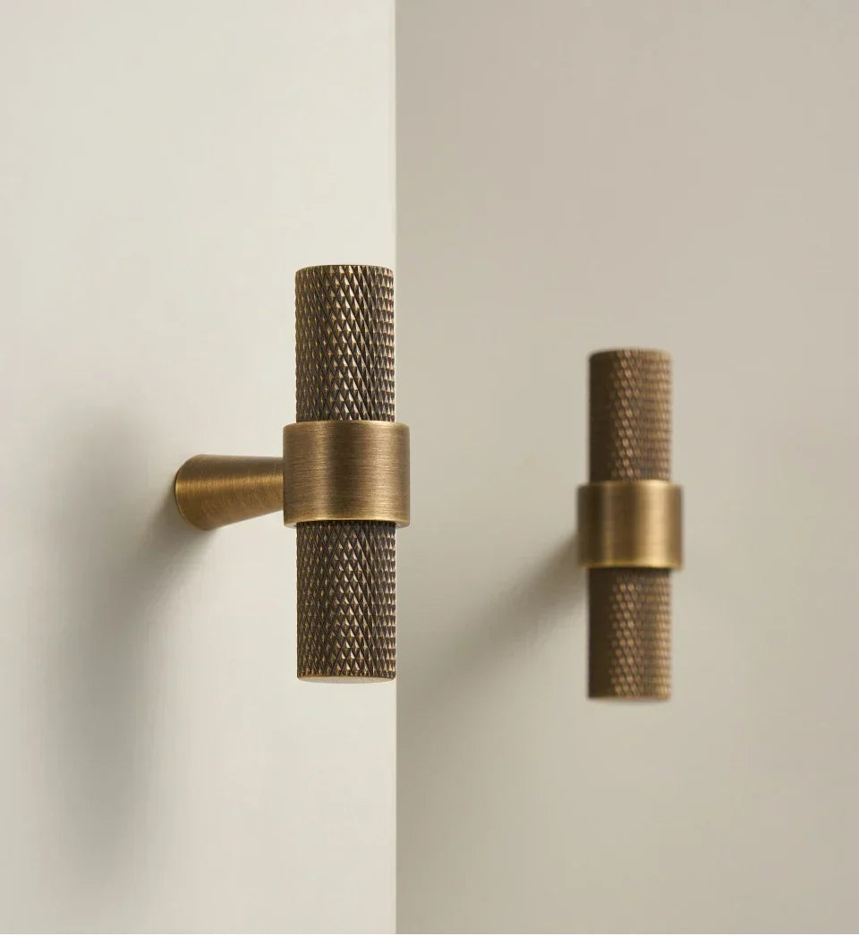 Cabinet T-Bar Handle Solid Brass Knurled Grip 224mm CC