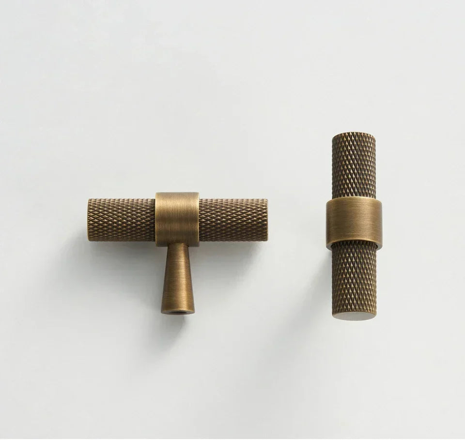 Cabinet T-Bar Handle Solid Brass Knurled Grip 224mm CC