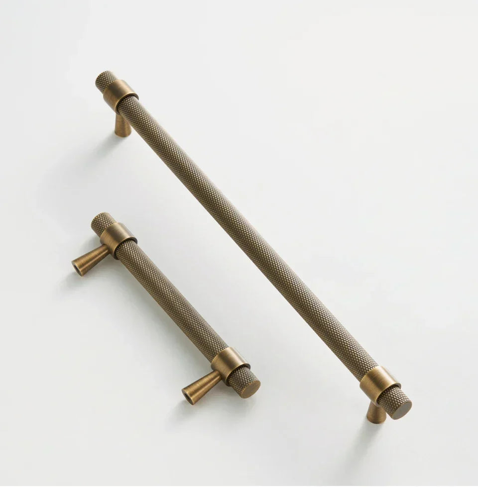 Cabinet T-Bar Handle Solid Brass Knurled Grip 224mm CC