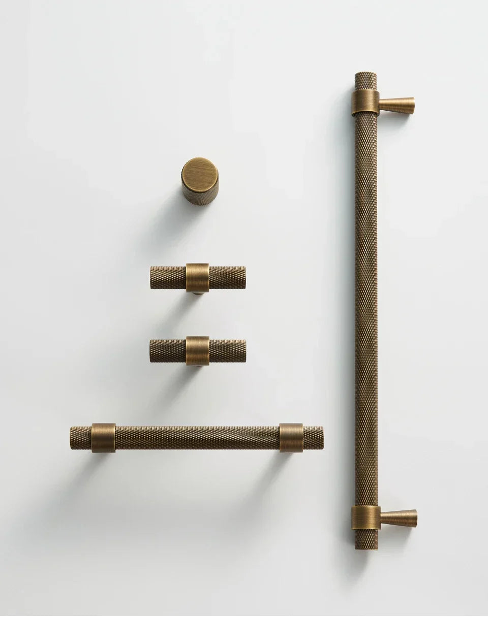 Cabinet T-Bar Handle Solid Brass Knurled Grip 224mm CC