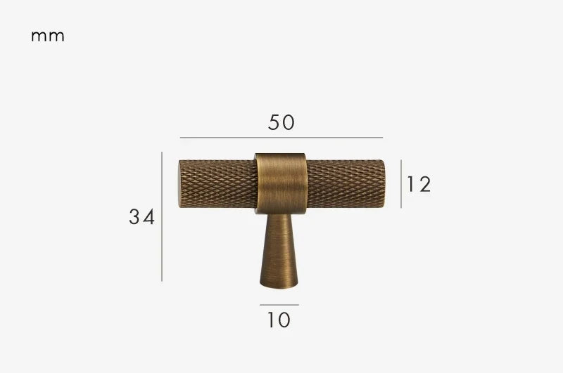 Cabinet T-Bar Handle Solid Brass Knurled Grip 224mm CC