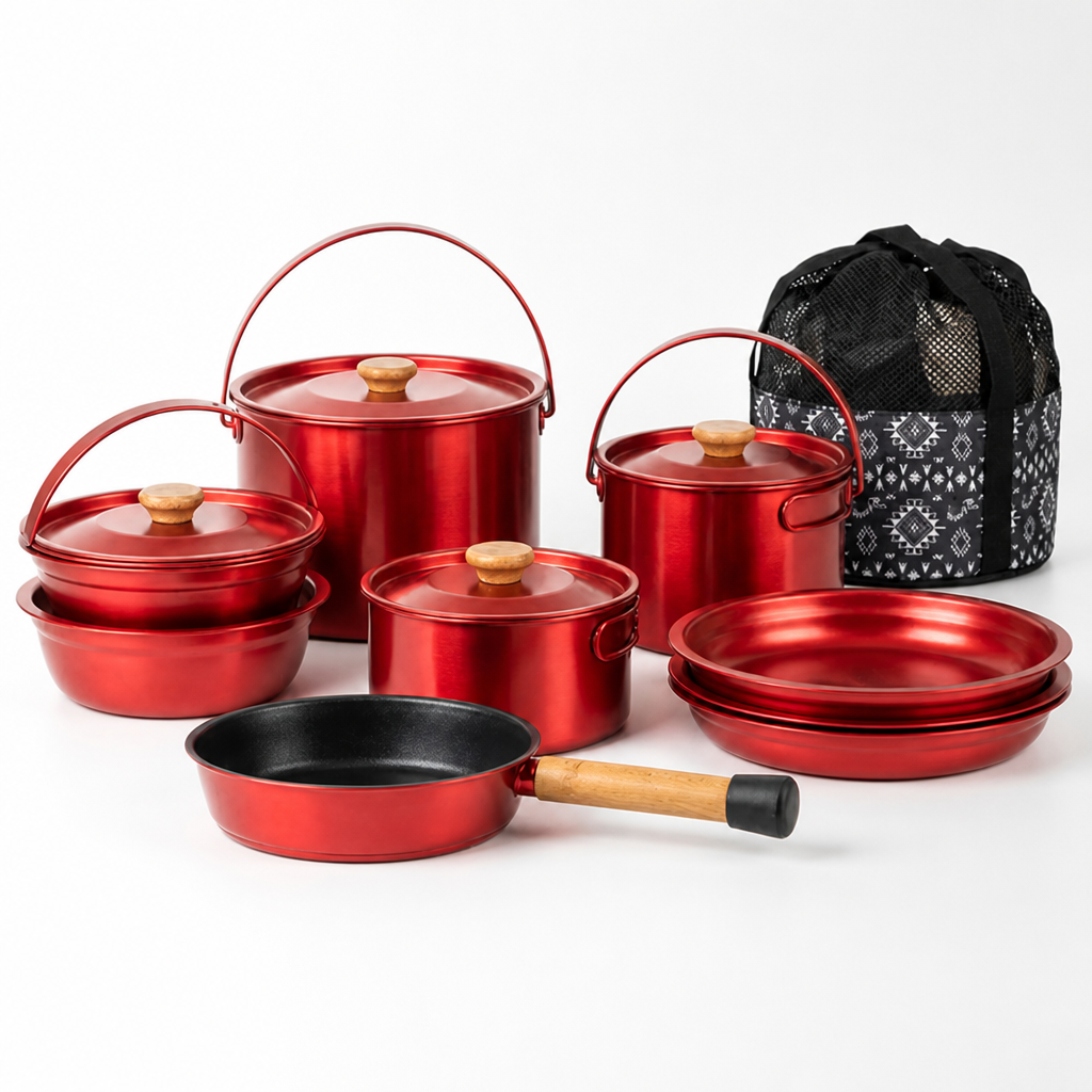 Camping Cookware Set Nesting Stainless Steel Foldable Handles