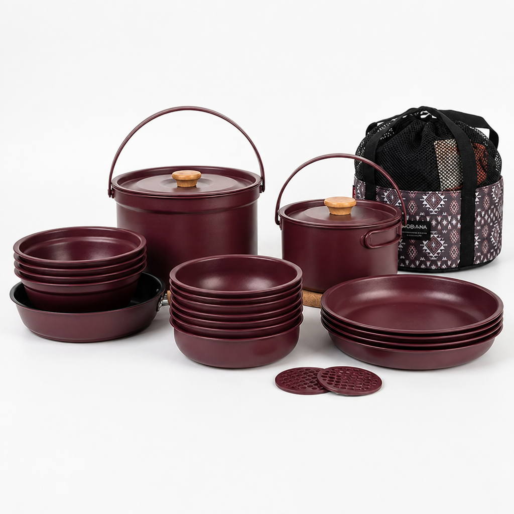 Camping Cookware Set Nesting Stainless Steel Foldable Handles