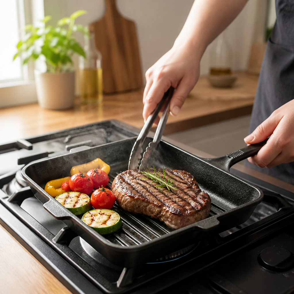 Cast Iron Grill Pan Pre-Seasoned Oven & Stovetop Safe