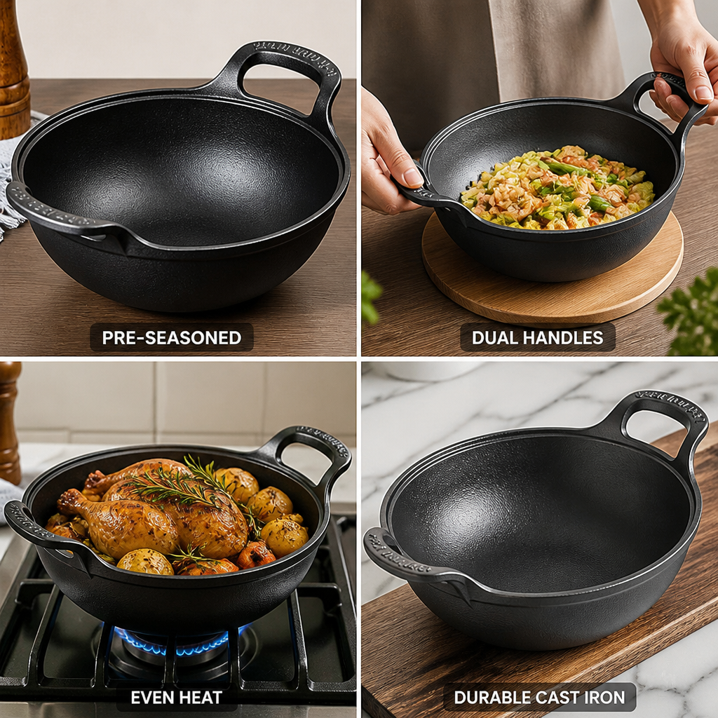 Cast Iron Skillet Compact Pre-Seasoned Dual Handles