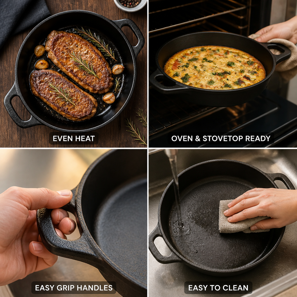 Cast Iron Skillet Natural Non-Stick Even Heat