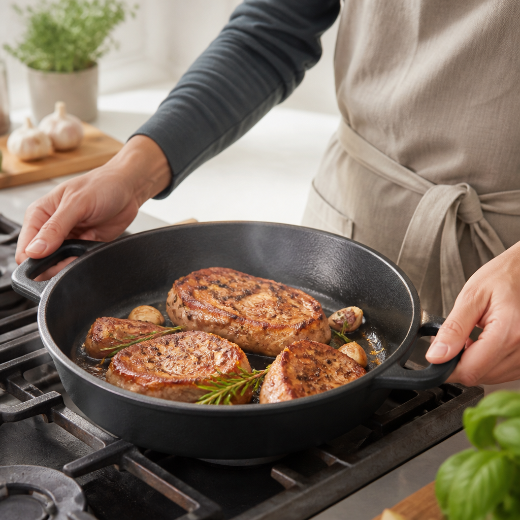 Cast Iron Skillet Pre-Seasoned Non-Stick Ergonomic Handle