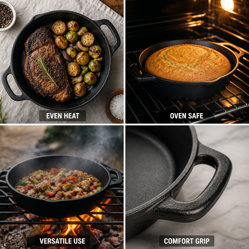 Cast Iron Skillet Pre-Seasoned Non-Stick Ergonomic Handle