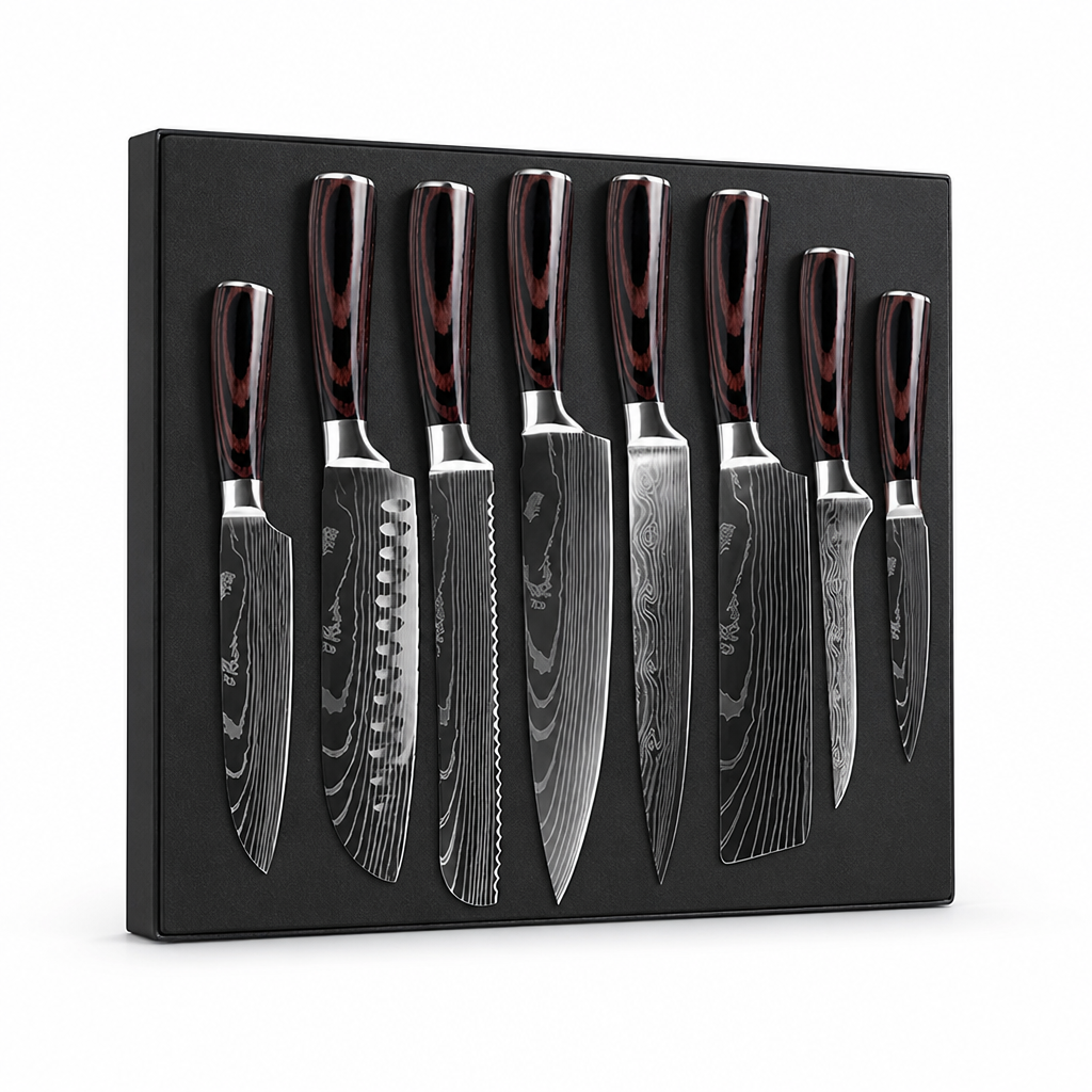 Chef Knife Set High-Carbon Steel Damascus Pattern 8-Piece