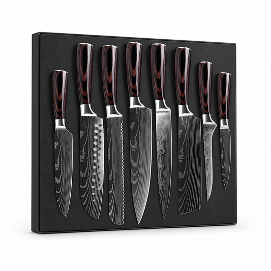 Chef Knife Set High-Carbon Steel Damascus Pattern 8-Piece