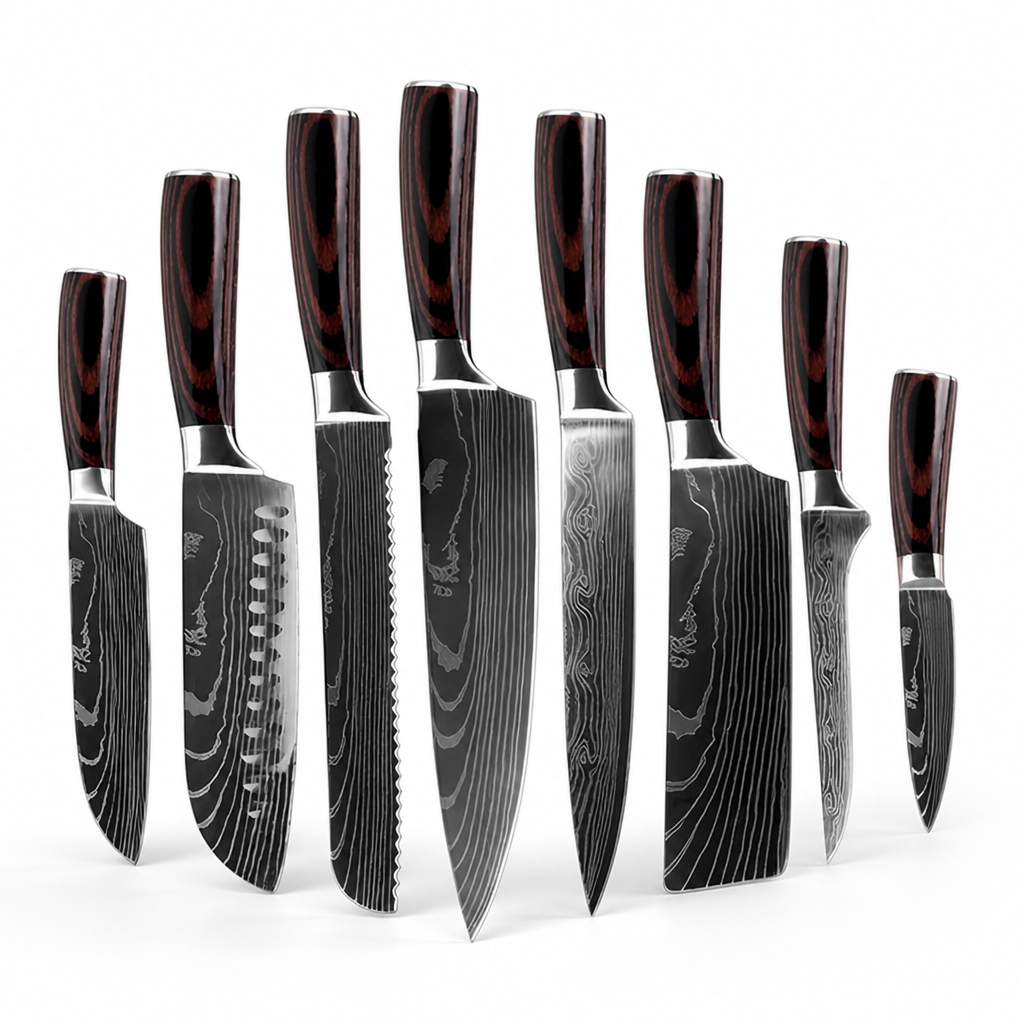 Chef Knife Set High-Carbon Steel Damascus Pattern 8-Piece
