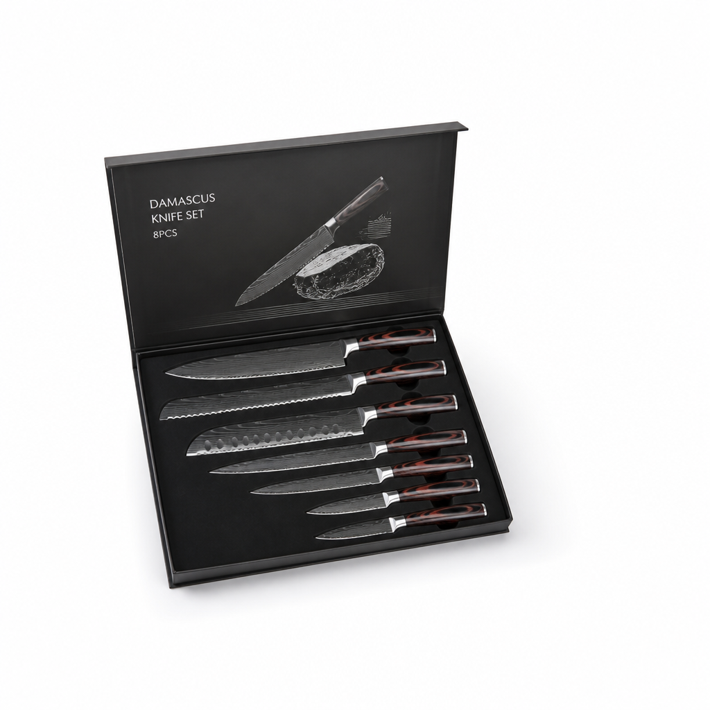Chef Knife Set High-Carbon Steel Damascus Pattern 8-Piece